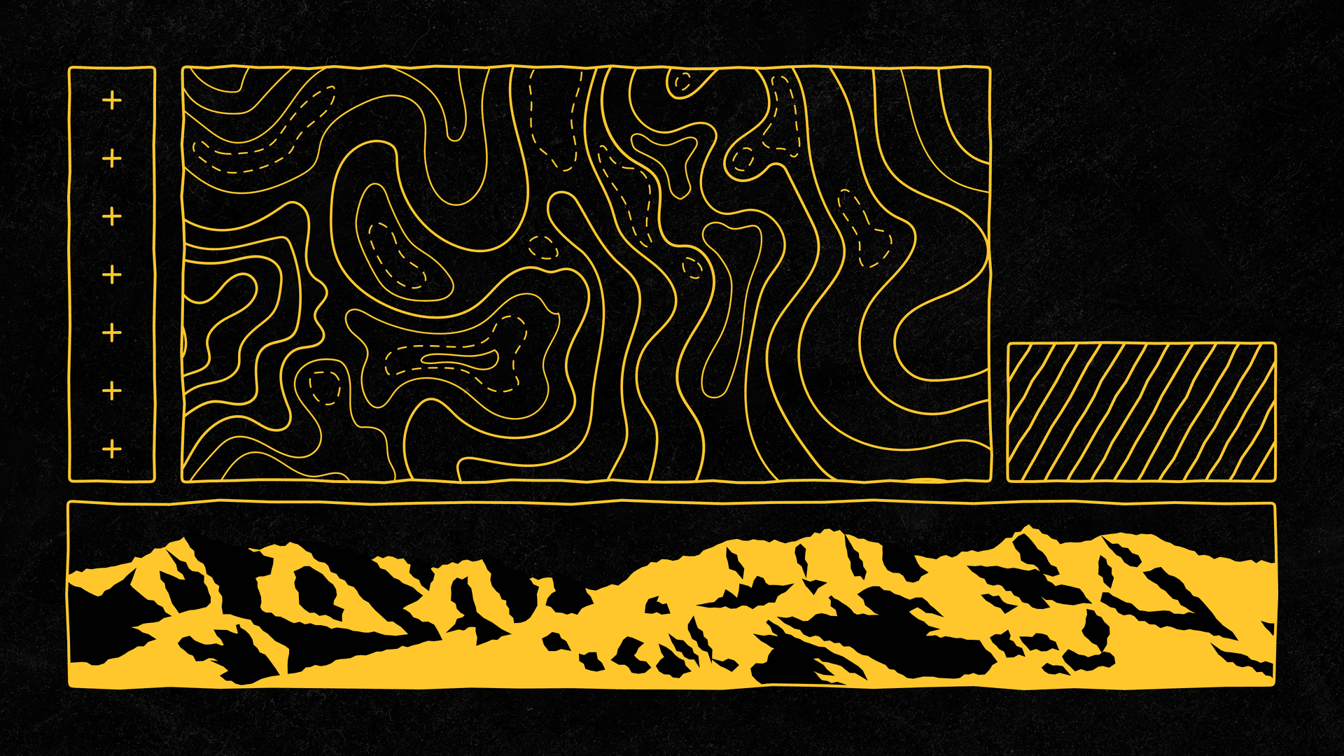 Custom topographic linework layered over a silhouetted Utah mountain range in the IRC palette